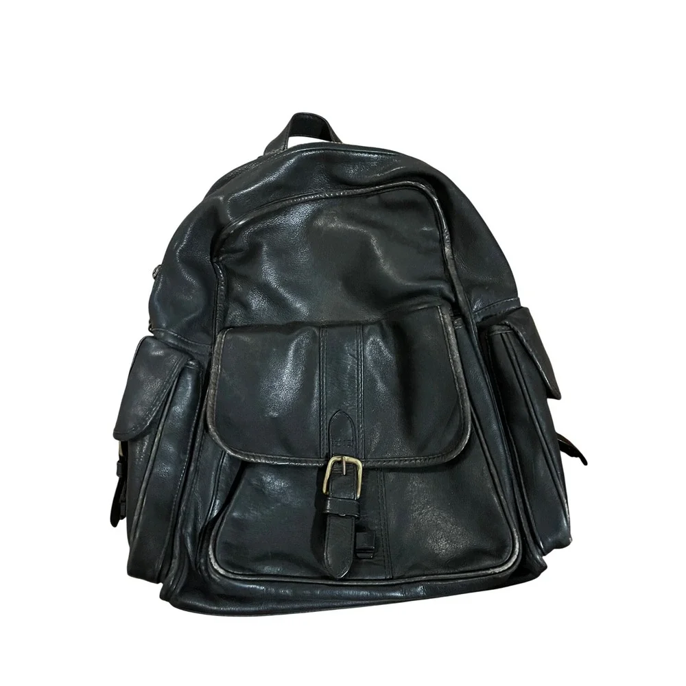 Vintage Dakota by Tumi Black Leather Backpack Vintage Rucksack Multi Pocket
